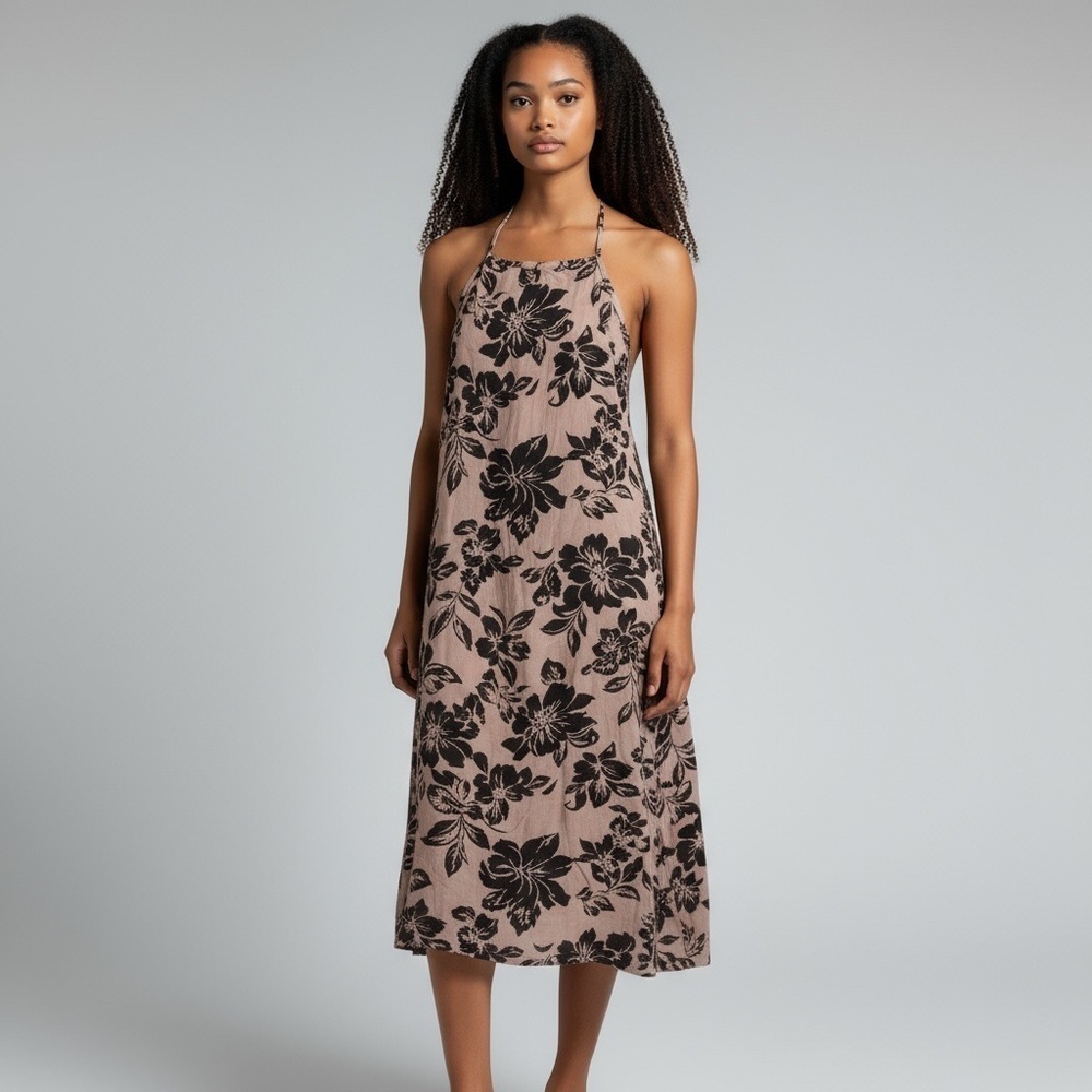 Free People Pink and Black Patterned Dress